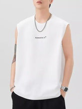 Men’s plus size letter round neck tank white sleeveless t-shirt with achieve it printed in black across the chest