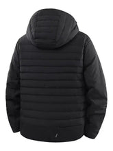 Men’s plus size lightweight black quilted puffer jacket with hood for cold weather warmth and comfort