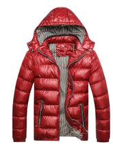 Men’s plus size lightweight red puffer jacket with hood quilted design and striped lining size lightweight hooded style