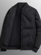 Men’s plus size lightweight black quilted puffer jacket with stand-up collar and front zipper lightweight padded bomber