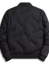 Men’s plus size lightweight padded black quilted bomber jacket with ribbed cuffs and a modern sleek design
