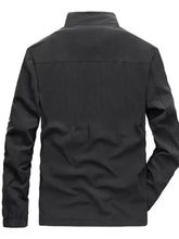 Men’s plus size lightweight black zip up jacket with stand-up collar and elastic cuffs sleeve length suitable for machine wash tumble dry