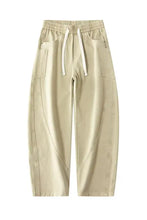 Men’s plus size beige loose fit drawstring waist jeans with relaxed fit and side pockets for comfortable wear