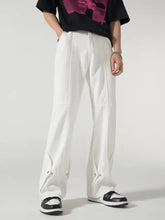 Men’s plus size loose fit jeans in white cargo style with relaxed wide-leg cut and visible side pockets