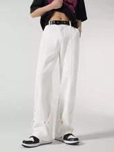 Men’s plus size loose fit jeans in white with wide-leg design, relaxed fit, subtle stitching, and adjustable ankle zippers