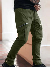 Mens plus size olive green cargo pants with zippered pockets