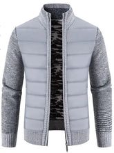 Men’s plus size quilted knit bomber jacket in gray with knitted sleeves and stand collar featuring subtle texture pattern