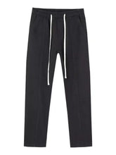Men’s plus size relaxed fit drawstring jeans in black with white cord and side pockets for comfortable wear