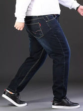 Men’s plus size dark wash denim relaxed fit jeans with classic five-pocket design and subtle stitching details