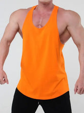 Mens plus size round neck racerback orange tank top with black leggings