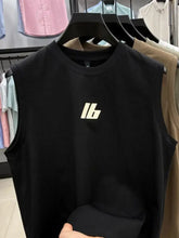 Black sleeveless men plus size round neck tank with cream 16 logo on chest for casual wear