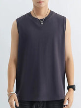 Dark gray men’s plus size round neck tank top sleeveless with relaxed fit and simple round neckline