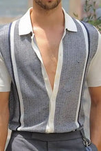 Mens plus size short sleeve shirt with white collar and striped pattern