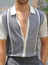 Mens plus size short sleeve striped linen vest in gray and white