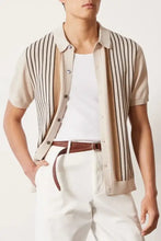 Mens plus size striped short sleeve shirt open over white t-shirt