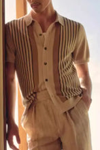 Mens plus size short sleeve striped collared knit shirt