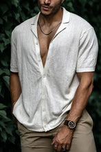 Mens plus size short sleeve shirt in off-white textured button-down