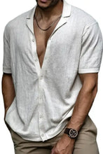 Mens plus size short sleeve shirt with textured stripes and button front