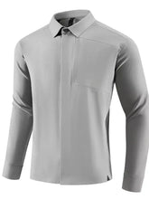 Men’s plus size slim fit long sleeve windbreaker jacket in light gray with modern cut and subtle stitching details