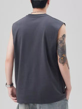 Men’s plus size solid dark gray sleeveless cotton t-shirt with relaxed fit and ribbed neckline for casual wear