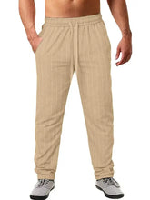 Mens plus size beige pinstripe striped drawstring pants
