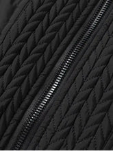 Men’s plus size black quilted hooded puffer jacket with diagonal zipper for warmth and style