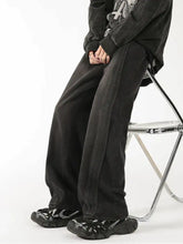 Men’s plus size black wide leg denim pants with vintage wash wide relaxed fit and visible side stitching