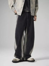 Men’s plus size wide-leg black denim jeans with a faded gradient wash effect in a washed finish