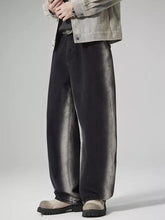 Men’s plus size washed wide leg jeans in black and gray faded denim with a relaxed fit