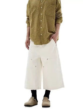 Mens plus size wide-leg cropped jeans in white denim with relaxed fit and subtle stitching details