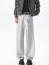 Men’s plus size wide leg high waisted jeans in light-wash denim with a relaxed fit and subtle fading