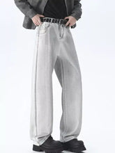 Men’s plus size wide leg high waisted jeans in light-wash denim with relaxed fit and visible stitching details