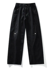 Men’s plus size black wide leg jeans with white button accents on side pockets featuring cargo style design