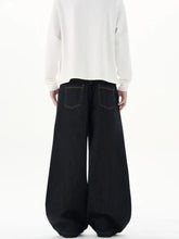 Men’s plus size wide-leg jeans in black denim with relaxed fit and contrasting stitching on back pockets view
