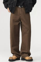 Men’s plus size wide leg brown trousers with relaxed fit and subtle stitching details for comfortable wear