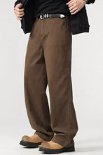 Brown men’s plus size wide leg trousers with relaxed fit and subtle stitching details in size wide leg design