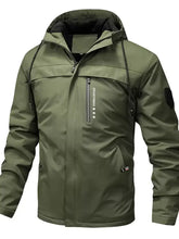 Men’s plus size winter warm olive green waterproof hooded parka jacket with black lining and white chest branding