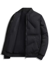 Men plus size black quilted bomber jacket with stand-up collar and front zipper for casual wear