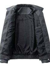 Men’s plus size zip up bomber jacket in black nylon with ribbed waistband and elastic cuffs for comfortable fit