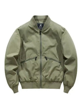 Olive green plus size long sleeve bomber jacket with ribbed collar cuffs and waistband for men
