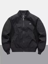 Men’s plus size zip up long sleeve jacket in black matte finish bomber style with ribbed cuffs and subtle branding