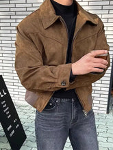Men plus size brown suede bomber jacket with classic collar and zipper closure long sleeve zip up jacket