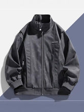 Men’s plus size zip black faux leather bomber jacket with high collar front zipper and two side pockets