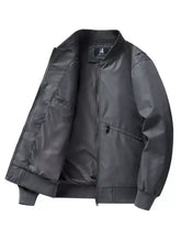 Men’s plus size long sleeve jacket dark gray bomber jacket with sleek matte finish and subtle stitching details