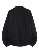 Black plus size zip up long sleeve jacket with relaxed fit and oversized sweatshirt style for men