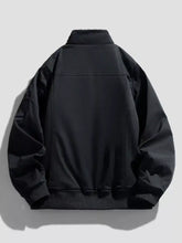 Black plus size zip up long sleeve jacket with matte finish and ribbed cuffs in bomber style