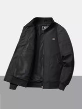 Men’s plus size zip up long sleeve jacket in black with a sleek matte finish and subtle chest branding