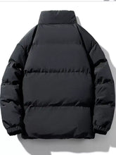 Men’s plus size black sherpa lined puffer jacket with high collar and quilted design zip up style