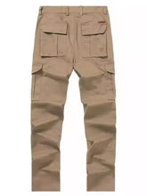 Mens tan cargo pocketed pants with multiple pockets