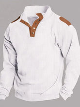 Mens quarter snap long sleeve pullover with leather shoulder patches
